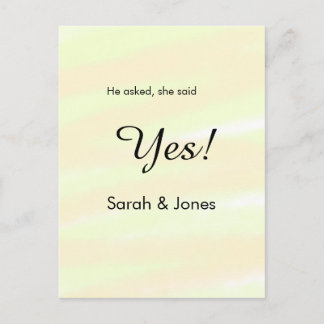 Cartão Postal He asked she said yes engagement yellow pastel
