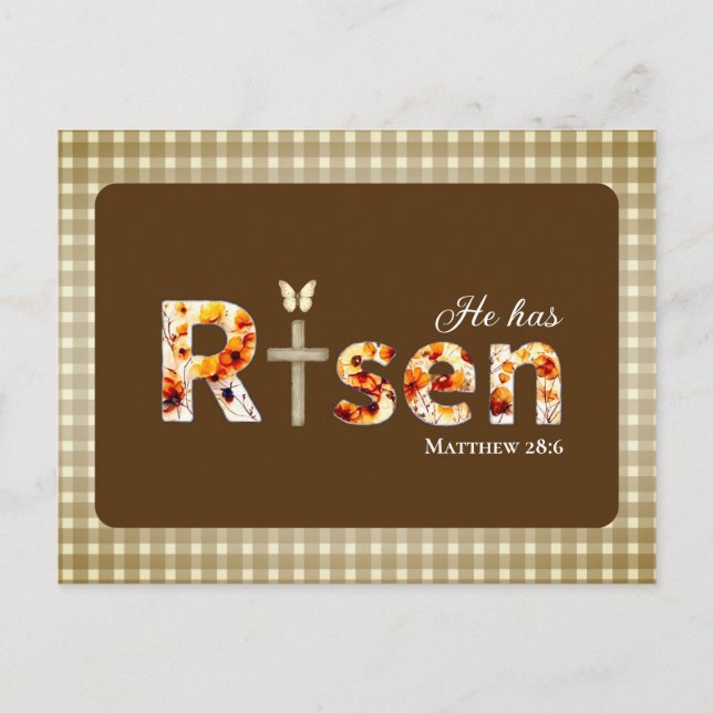Cartão Postal He has RISEN Bible Verse Brown Religious Easter  (Frente)