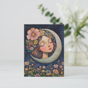 Cartão Postal Headdress Floral & Crescent Moon