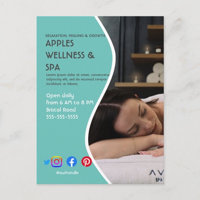 Cartão Postal health spa poster flyer wellness center gyn ajusta (Frente)