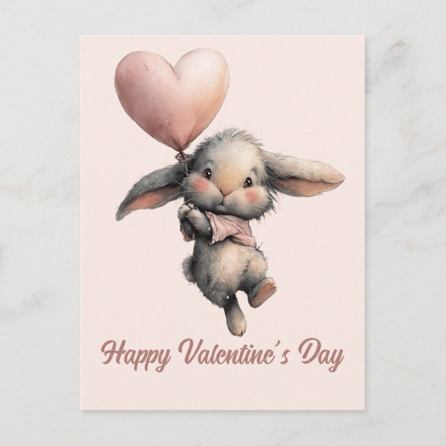 Cartão Postal Heart Balloon Bunny for Valentines (Frente)