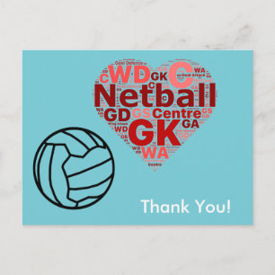 Cartão Postal Heart Design Netball Obrigado