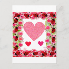 Cartão Postal Heart Ladybugs
