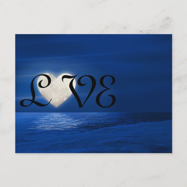 Cartão Postal Heart Moon com Snowy Beach LOVE Winter (Frente)