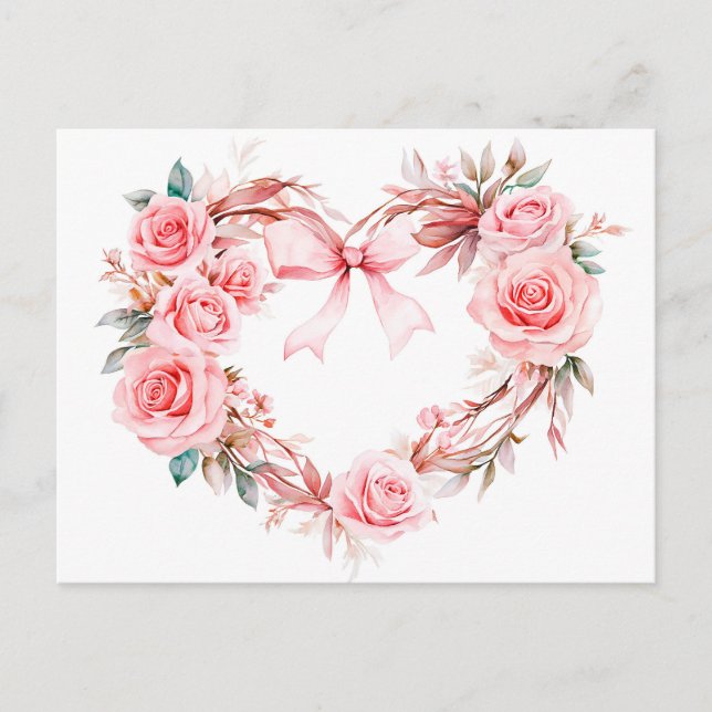 Cartão Postal Heart-Shaped Rose Wreath Romantic Valentine’s Day  (Frente)