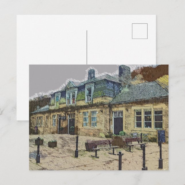 Cartão Postal Hebden Bridge Railway Station Yorkshire Artwork (Frente/Verso)