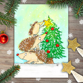 Cartão Postal Hedgehog Cartaz de Feliz Natal de N. Janes