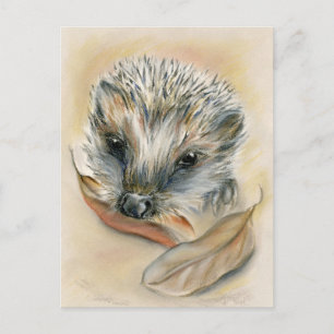 Cartão Postal Hedgehog com Folhas de outono