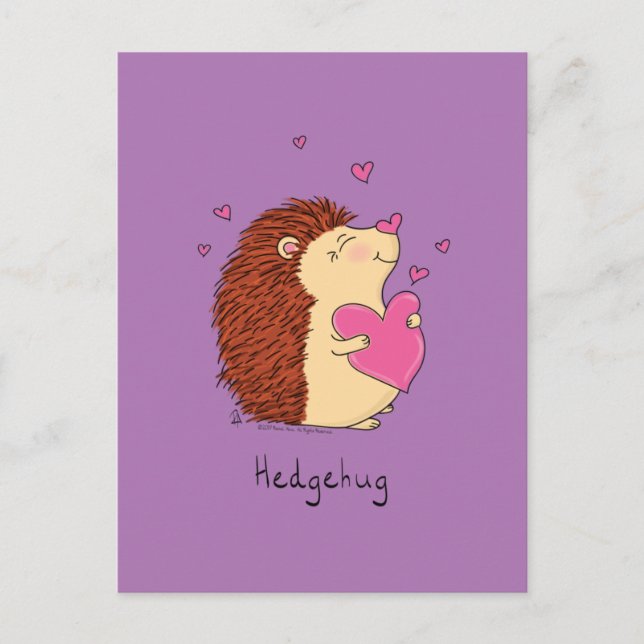 Cartão Postal Hedgehog Cute Kids Dia de os namorados Hugs (Frente)