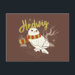 Cartão Postal Hedwig Whimsical Forest Drawing<br><div class="desc">Show your house spirit in the coziest way with this charming Hedwig™ design. Featuring the beloved snowy owl bundled up in a warm Gryffindor house-colored scarf, this playful illustration captures the magic and loyalty of Harry Potter’s trusted companion. Set against a whimsical woodland backdrop with subtle sparkling accents, the hand-drawn...</div>