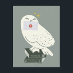 Cartão Postal Hedwig With Letter Whimsical Drawing<br><div class="desc">Deliver a little magic with this charming Hedwig illustration inspired by the wizarding world. Perched atop a stack of spellbinding textbooks labeled Potions and Herbology, Hedwig proudly holds a sealed Hogwarts™ letter. The soft, minimalist style and muted tones give this design a cozy, storybook feel, while subtle sparkling accents add...</div>