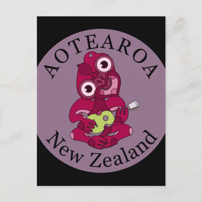 Cartão postal Hei Tiki Ukulele Aotearoa (Frente)