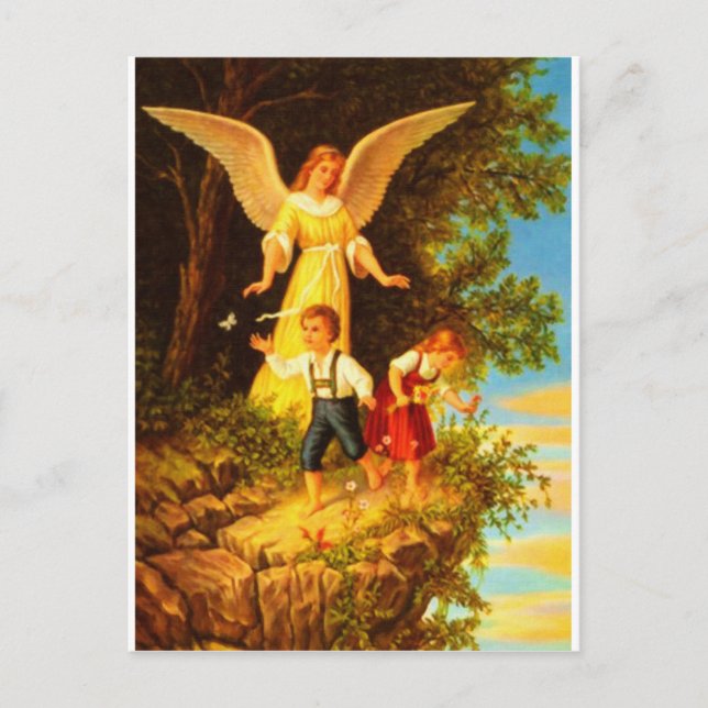 Cartão Postal Heiliger Schutzengel - Óleo do Guardian Angel 8 (Frente)