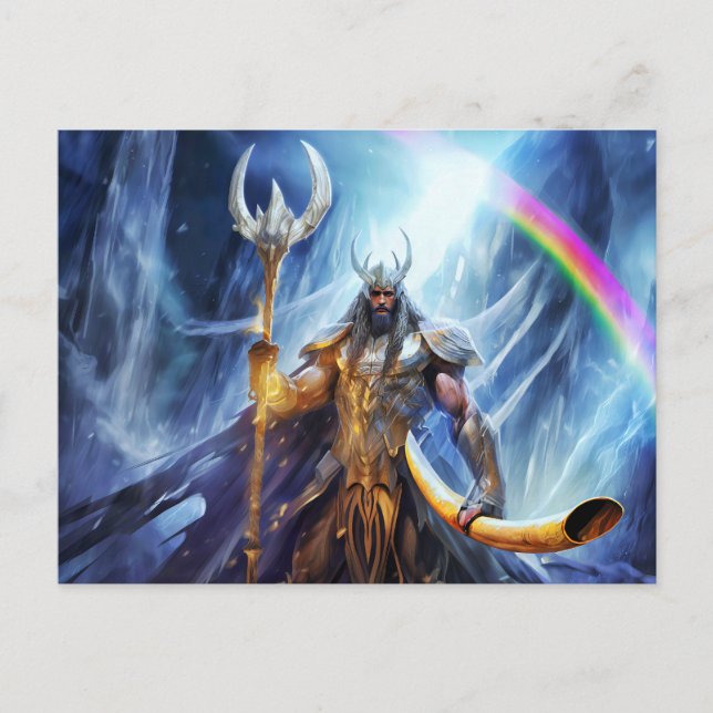 Cartão Postal Heimdall and horn Gjallarhorn at bifrost bridge (Frente)