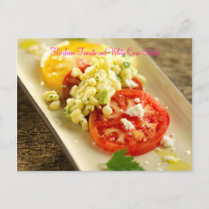 Cartão Postal Heirloom Tomato e Salada de Milho Branco
