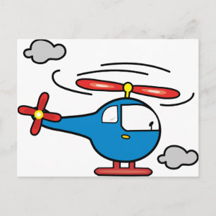 Cartão Postal Helicóptero azul e vermelho