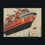 Cartão Postal Helicóptero Vintage Science Ficise<br><div class="desc">Ilustração vitoriana futurista vitoriana viagem steampunk e imagem de ficção científica de transporte. Uma nave a vapor parecida com o navio de cruzeiro Titanic e voando como um helicóptero sobre edifícios urbanos. Um clássico design de ficção científica de quadrinhos retrô do futuro.</div>