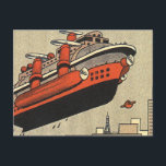 Cartão Postal Helicóptero Vintage Science Ficise<br><div class="desc">Ilustração vitoriana futurista vitoriana viagem steampunk e imagem de ficção científica de transporte. Uma nave a vapor parecida com o navio de cruzeiro Titanic e voando como um helicóptero sobre edifícios urbanos. Um clássico design de ficção científica de quadrinhos retrô do futuro.</div>