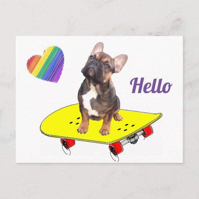 Cartão Postal Hello Französische Bulldogge Postkarte (Frente)