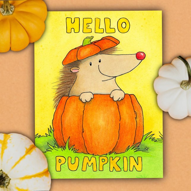 Cartão Postal Hello Pumpkin - Cute hedgehog fall  (Criador carregado)