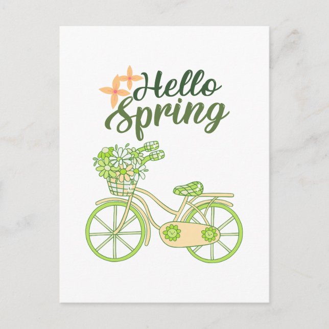 Cartão Postal Hello Spring Vintage Bicycle Illustration  (Frente)