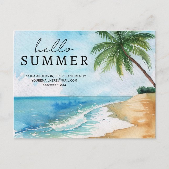Cartão Postal Hello Summer Beach Contact Info Real Estate (Frente)
