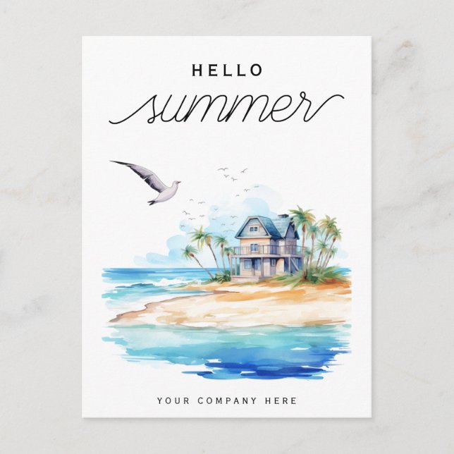 Cartão Postal Hello Summer Beach House Ocean Business (Frente)