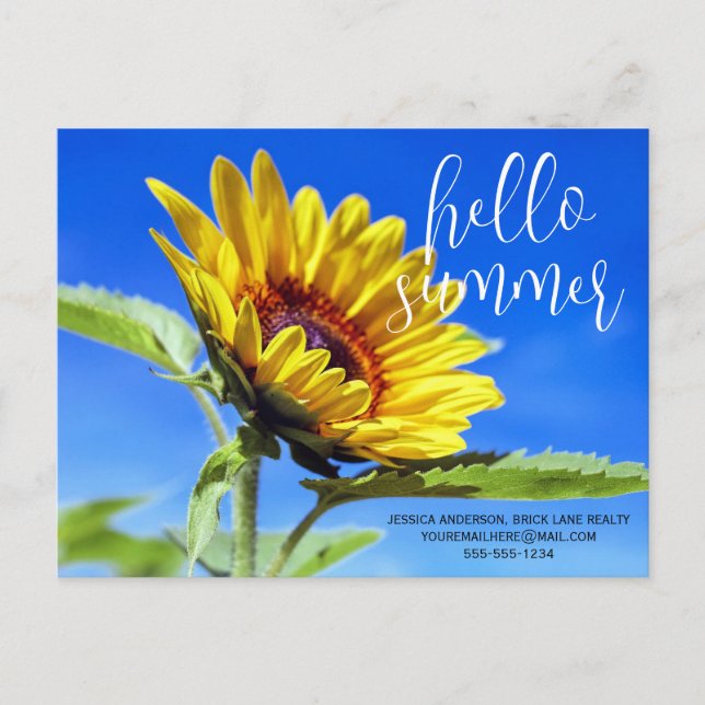 Cartão Postal Hello Summer Promocional Business Sunflower (Frente)
