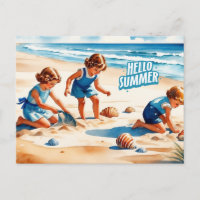 Hello Summer Retro Children brincando em uma praia