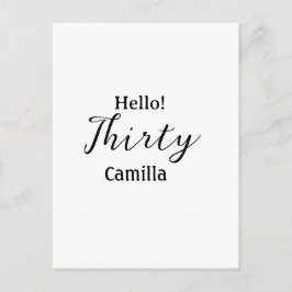 Cartão Postal Hello thirty birthday name simple minimal elegant