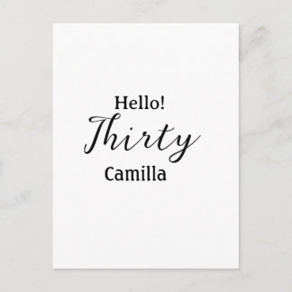 Cartão Postal Hello thirty birthday name simple minimal elegant 