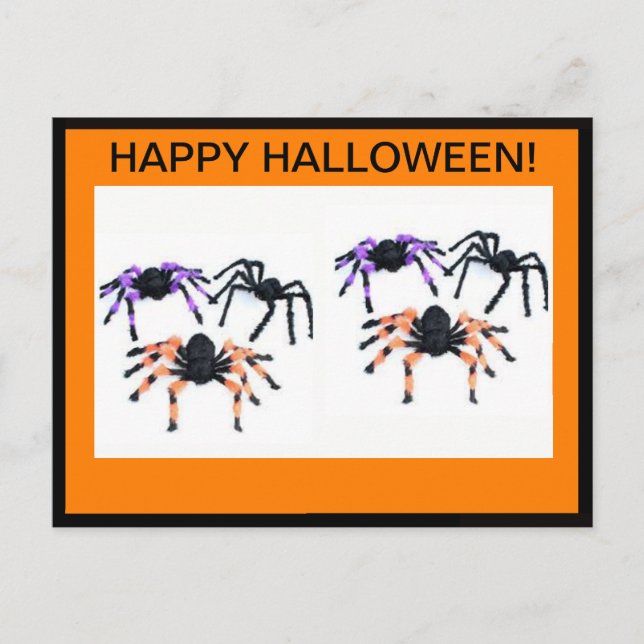 CARTÃO POSTAL HELLOWEEN FELIZ COM ARANHAS ESTRANHA (Frente)