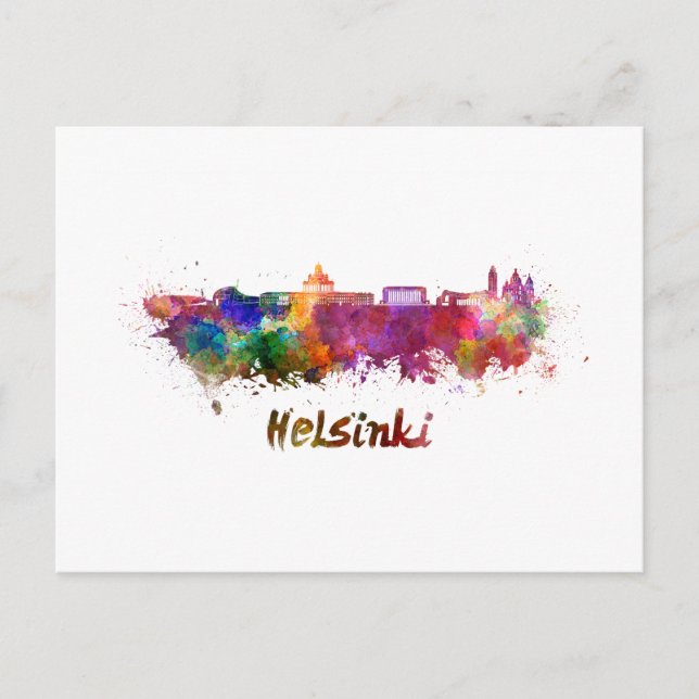 Cartão Postal Helsinki skyline in watercolor (Frente)