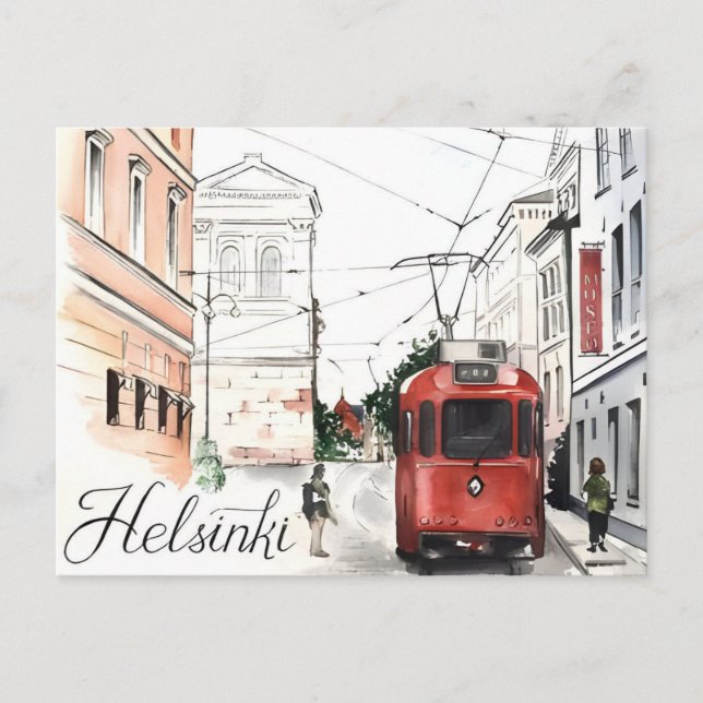 Cartão Postal Helsínquia, Finlândia, viagens vintage, bem-vindos (Frente)