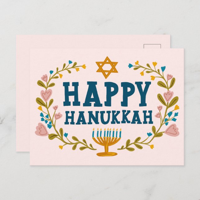 Cartão Postal HELY HANUKKAH, terra floral judia, personalizável (Frente/Verso)