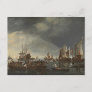 Cartão Postal Hendrick Dubbels - Porto com navios à vela