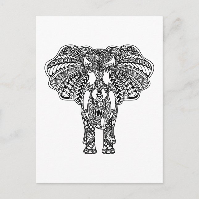Cartão Postal Henna Mehndi Decorou o Elefante Indiano (Frente)