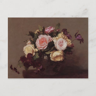 Cartão Postal Henri Fantin-Latour- Rosas e Clematis