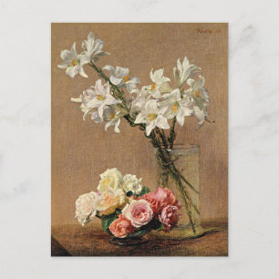 Cartão Postal Henri Fantin-Latour - Rosas e lírios