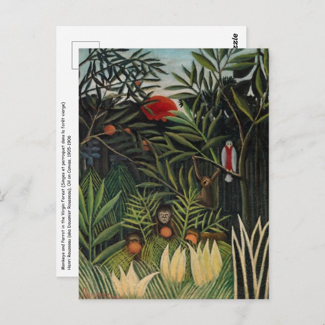 Cartão Postal Henri Rousseau - Macacos e papagaio na Floresta Vi (Frente/Verso)