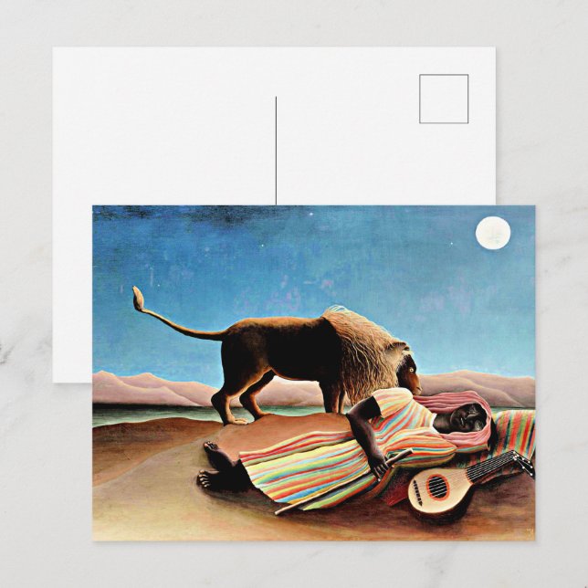 Cartão Postal Henri Rousseau pintura, cigana adormecida (Frente/Verso)