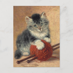 Cartão Postal Henriëtte Ronner-Knip Um gatinho com uma bola de 