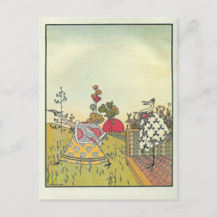 Cartão Postal Heorhiy Narbut, o guindaste e a erva. Urso.