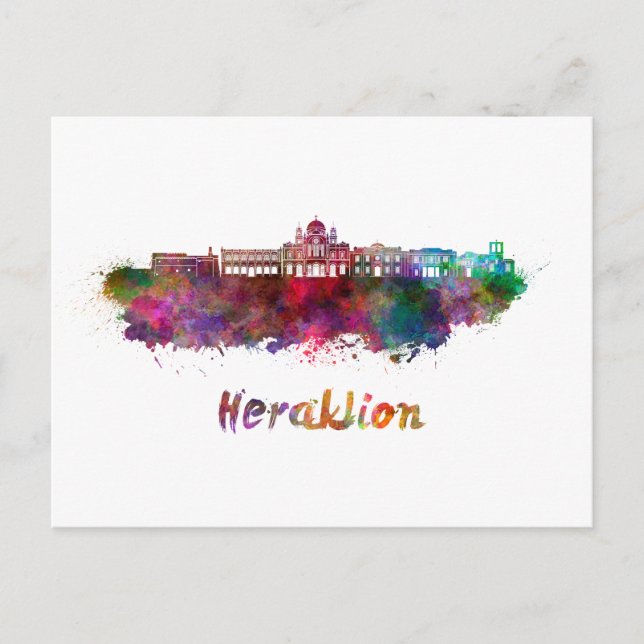Cartão Postal Heraklion skyline in watercolor (Frente)