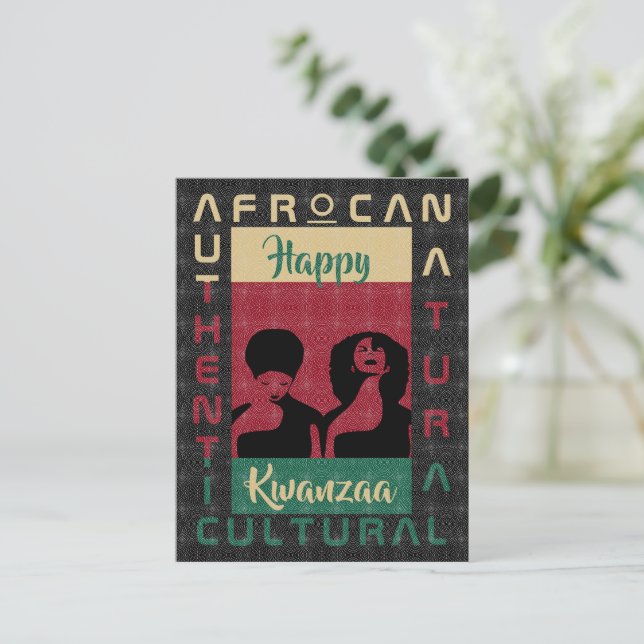 Cartão Postal Herança Negra Africana Afro-África, verde vermelha (Em pé/Frente)