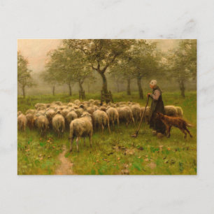 Cartão Postal Herderin Met Kudde Schapen por Anton Mauve (c 1870