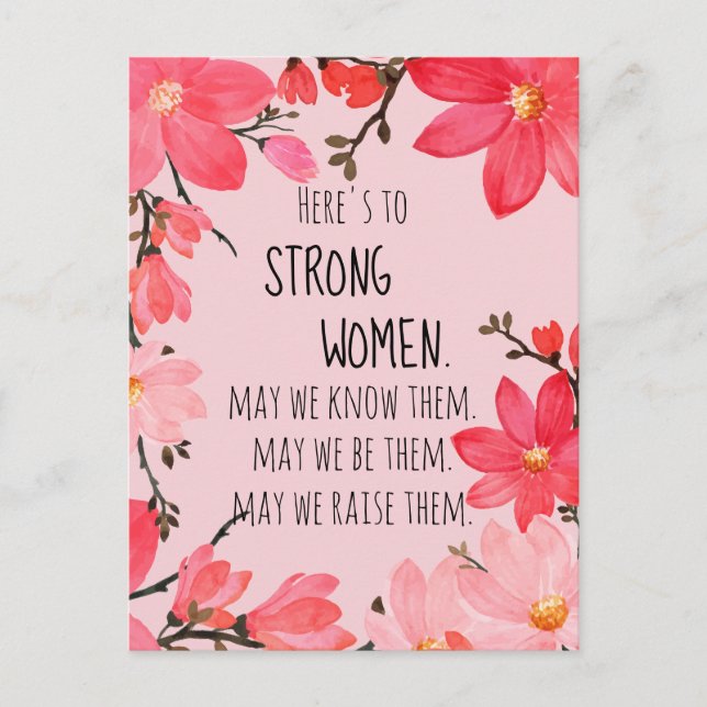 Cartão Postal Here's to Strong Women Cherry Red & Pink Floral (Frente)