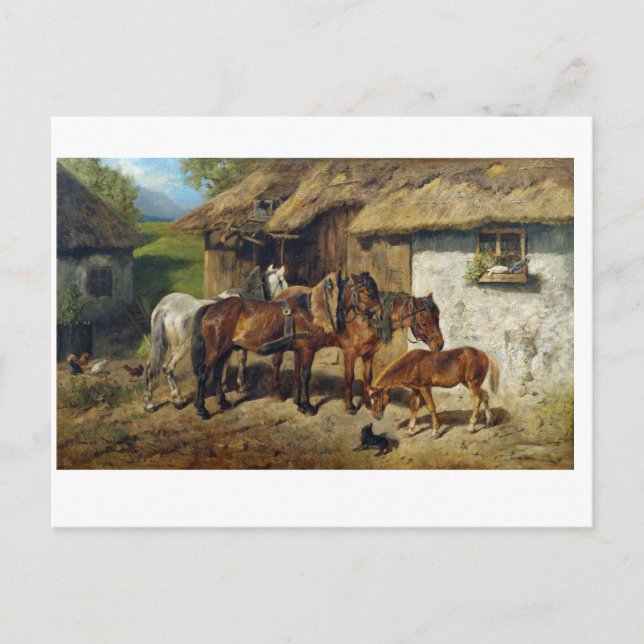 Cartão Postal Hermine Biedermann Harnessed Horses na faca (Frente)