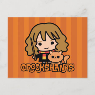 Cartão Postal Hermione e Crookshanks de desenho animado