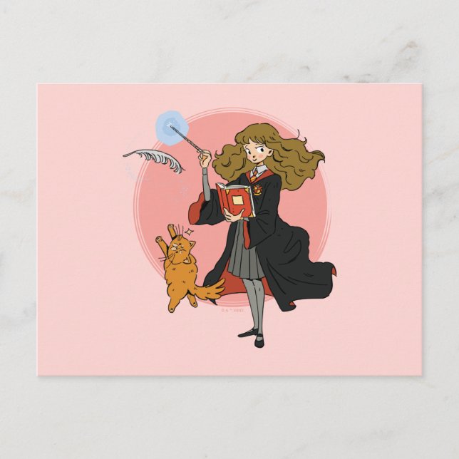Cartão Postal Hermione e Crookshanks Wingardium Leviosa (Frente)